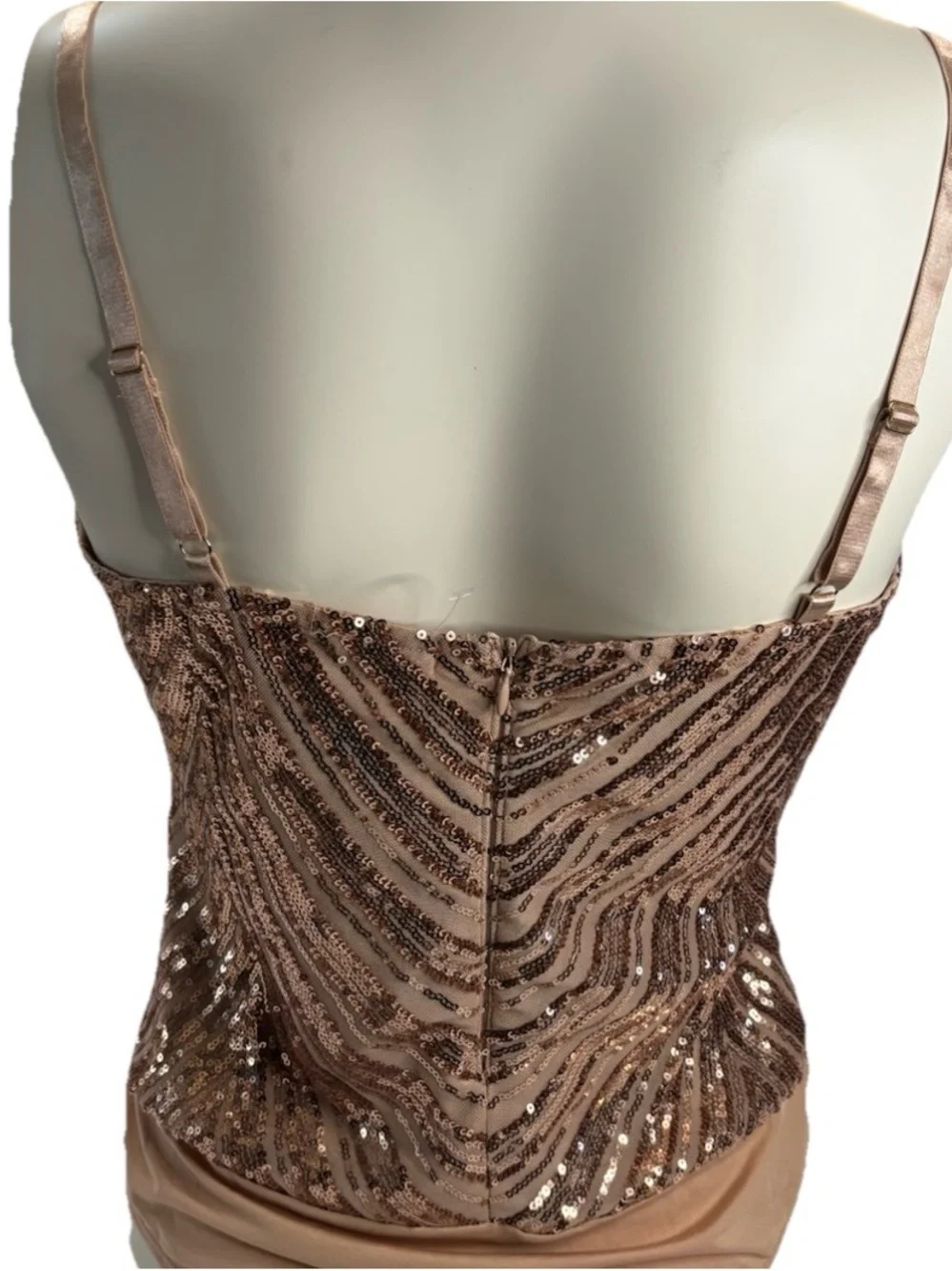 GUESS Beige & Gold Sequin Striped One-Piece Bodysuit Adjustable Straps Size L - Picture 5 of 6